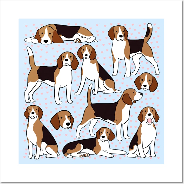 Cute beagle dog pattern Wall Art by Yarafantasyart